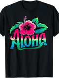 Men's T-Shirt Aloha Vibrant Pink Hibiscus Flower With Lush Green Leaves Hawaiian T Shirt