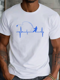 Men's T-Shirt Heartbeat Waves Line Art Fisherman Under Open Sky