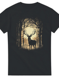 Men's T-Shirt Golden Sunlight Filtering Through Silent Forest With Majestic Antlered Deer