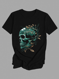 Men's T-Shirt Green Leaves And Golden Branches Flowing Around Skull
