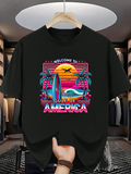 Men's T-Shirt Welcome To Gulf Of America Vibrant Palm Trees And Surfboard Under Sunset Scene