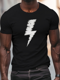 Men's T-Shirt Distressed White Grunge Lightning Bolt Printed Bold Minimalist Shirt