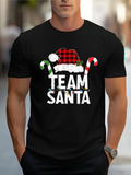 Men's T-Shirt Team Santa With Red Plaid Santa Hat And Festive Candy Canes