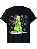 Men's T-Shirt Snowy Winter Scene With Playful Green Snowman Wearing Santa Hat