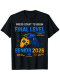 Men's T-Shirt Press Start To Begin Final Level With Graduation Icons And Game Controller