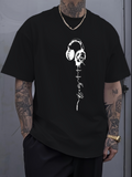 Men's T-Shirt Stylized Headphones With Audio Cable Flowing Down Shirt