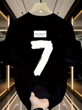 Men's T-Shirt Large White Painted Number Seven On Black Minimalist T Shirt