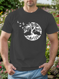 Men's T-Shirt Majestic Tree With Flying Birds In Silhouetted Night Circle