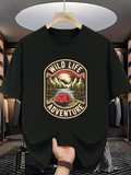Men's T-Shirt Wild Life Adventure With Red Tent Surrounded By Majestic Mountains And Pine Trees Under Sunset Sky