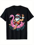 Men's T-Shirt Relaxed Santa In Sunglasses Sitting On Pink Flamingo Pool Float