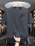 Men's T-Shirt Casual Style Minimalist Red Heart With Black Pulse Line T Shirt