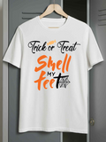 Men's T-Shirt Trick Or Treat Playful Orange Lettering With Spiderweb Under Halloween Night Feet