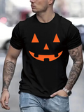 Men's T-Shirt Happy Simple Pumpkin Face With Orange Smiling Expression Jackolantern