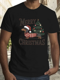 Men's T-Shirt Merry Christmas Festive Dachshund Wearing A Santa Hat Under Christmas Tree