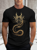 Men's T-Shirt Golden Scales With Fierce Expression Flowing Whiskers And Long Serpentine Dragon