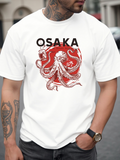 Men's T-Shirt Osaka Red Sun With Ink Art Octopus Centerpiece