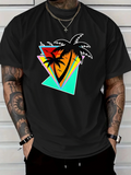 Men's T-Shirt Retro Neon Geometric Shapes With Vibrant Sunset Silhouetted Palm Trees