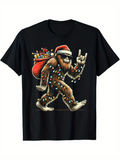 Men's T-Shirt Christmas Lights With Festive Santa Hat Carrying Gifts Bigfoot