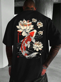 Men's T-Shirt Large Flowing Water With Bright Red Koi Surrounded By White Lotus Flowers