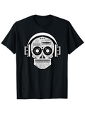 Men's T-Shirt Futuristic Pattern Circuit Details With Headphone Wearing Robotic Skull