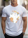 Men's T-Shirt Colorful Flowers And Vibrant Rainbow With Cheerful Smiling Happy Ghost