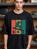 Men's T-Shirt Retro Color Blocks With Ski Jumper And Large Ski Letters