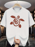 Men's T-Shirt Abstract Brown Swirl Pattern With Tribal Inspiration Turtle