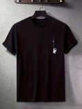 Men's T-Shirt Mini Astronaut Dangling From A Crescent Moon Over Black Sky T Shirt