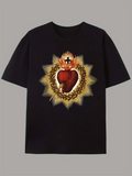 Men's T-Shirt Radiant Golden Flames Embracing Fiery Heart Surrounded By Thorns