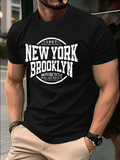 Men's T-Shirt New York Brooklyn Vintage Style Typography Emblem On Black Cotton T Shirt