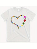 Women's T-Shirt Colorful Puzzle Pieces Forming An Abstract Curved Heart Shape