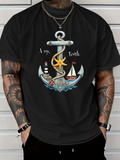 Men's T-Shirt Army Youth Nautical Anchor With Rope Starfish And Sailboat