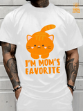 Men's T-Shirt Im Moms Favorite Playful Orange Cat With Tail Curved Over Cute Head