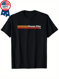 Men's T-Shirt Ocean City Simple Retro Stripes With Bold White Lettering T Shirt