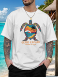 Men's T-Shirt Grand Cayman Sunset Beach With Palm Trees Framed By Turtle