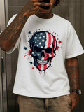 Men's T-Shirt Patriotic Stars And Stripes Splattered With Grunge Artistic Skull