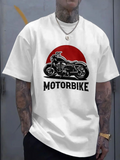 Men's T-Shirt Rising Sun Behind Classic Cruiser Motorcycle Motorbike
