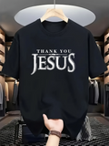 Men's T-Shirt Thank You Jesus With Shining White Letters On Plain Black Fabric