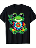Men's T-Shirt Groovy Tie Dye Peace Sign Shirt With Smiling Frog