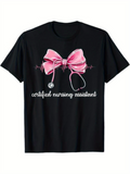 Men's T-Shirt Certified Nursing Assistant Pink Bow With Heartbeat Pattern Stethoscope