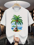 Men's T-Shirt Tropical Beach With Crashing Waves Coconut Palm Tree