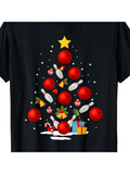 Men's T-Shirt Christmas Ornaments With Bowling Pins Forming A Festive Holiday Tree