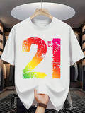 Men's T-Shirt Grunge Rainbow Color Numbers On White Tee
