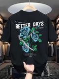 Men's T-Shirt Better Days Three Blue Roses With Green Leaves In Artistic Arrangement Rose