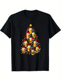 Men's T-Shirt Sparkling Lights And Santa Hats Forming Festive Holiday Beer Tree