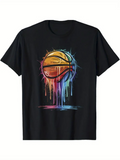 Men's T-Shirt Vivid Rainbow Melting Colors Flowing Down A Basketball