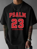 Men's T-Shirt Psalm 23 Bold Red Letters Over Classic College Black T Shirt