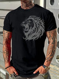 Men's T-Shirt Roaring Wild Mane Under Shaded Sunlight Among Majestic Lion
