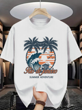 Men's T-Shirt Rio De Janeiro Summer Adventure Sunset Palms With Ocean Waves Under A Golden Sky
