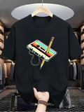 Men's T-Shirt Retro Cassette Tape With Colorful Pencil And Vintage Audio Wire